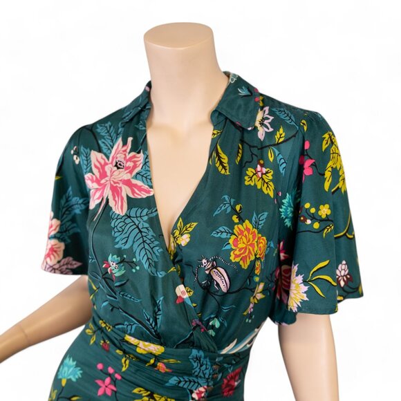 SOLD * MAEVE ANTHROPOLOGIE Emerald Green Floral Bird Butterfly Dress - Picture 7 of 17